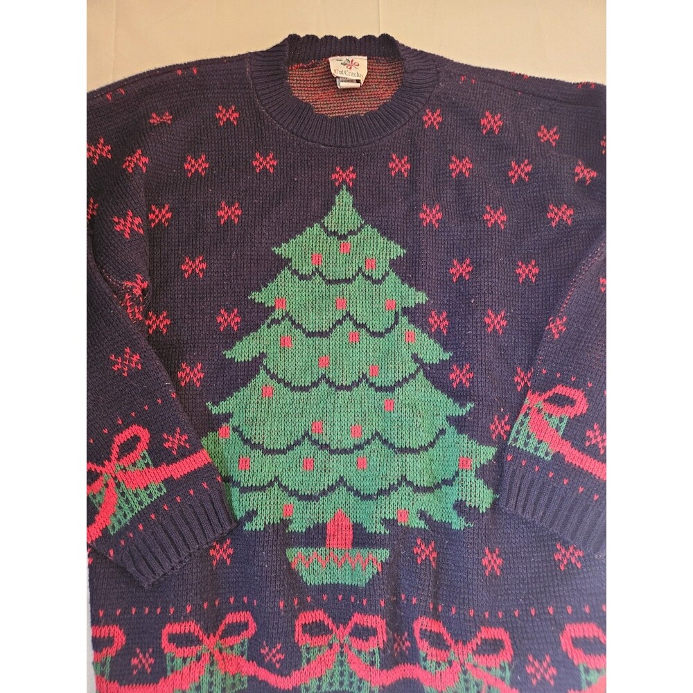 Nutcracker Sweater Women's Sz 24 Christmas Tree Made USA Vintage Ribbon 2XL